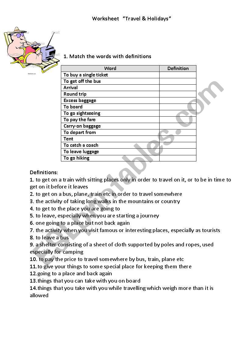 Travelling (Holidays) worksheet