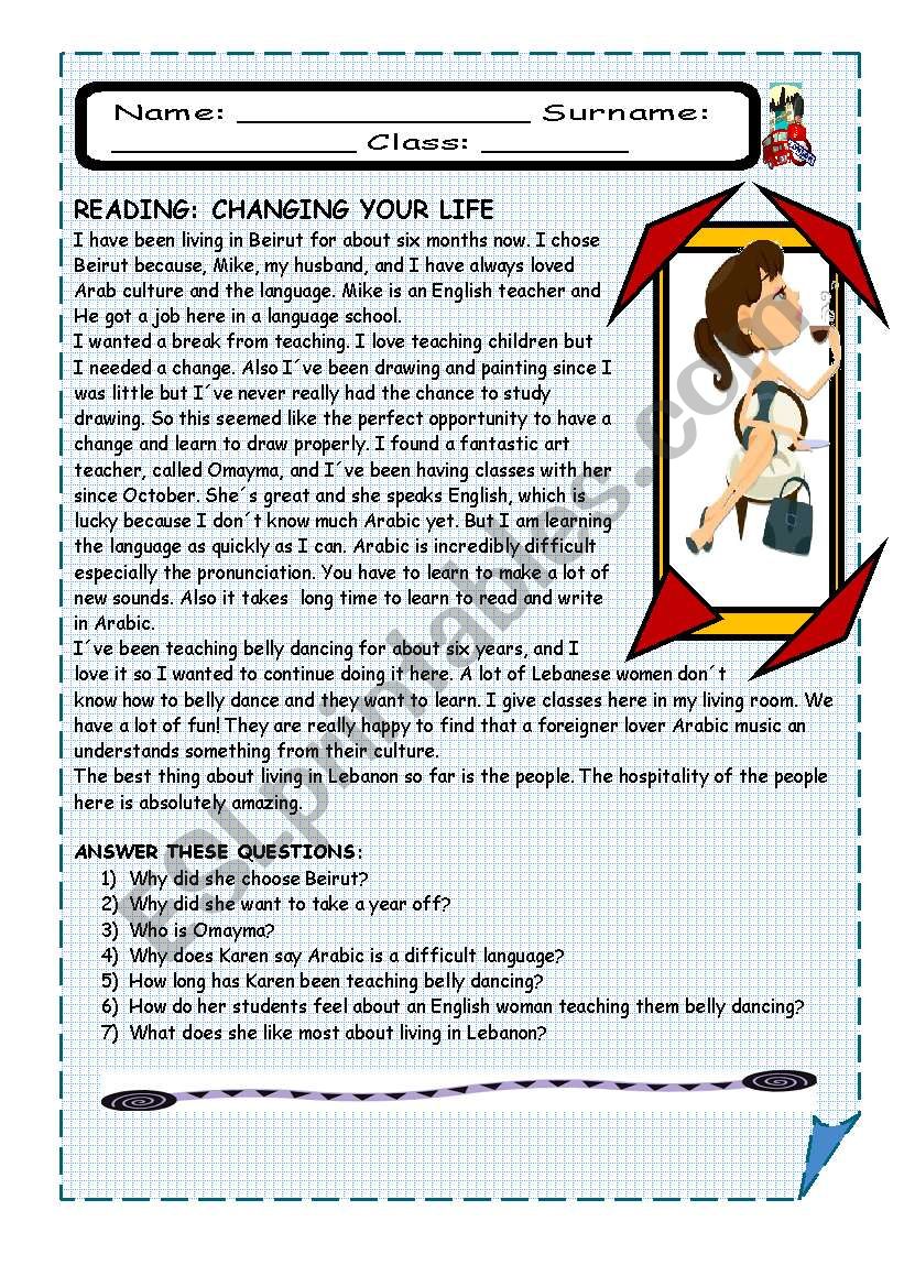 READING: CHANGING YOUR LIFE worksheet