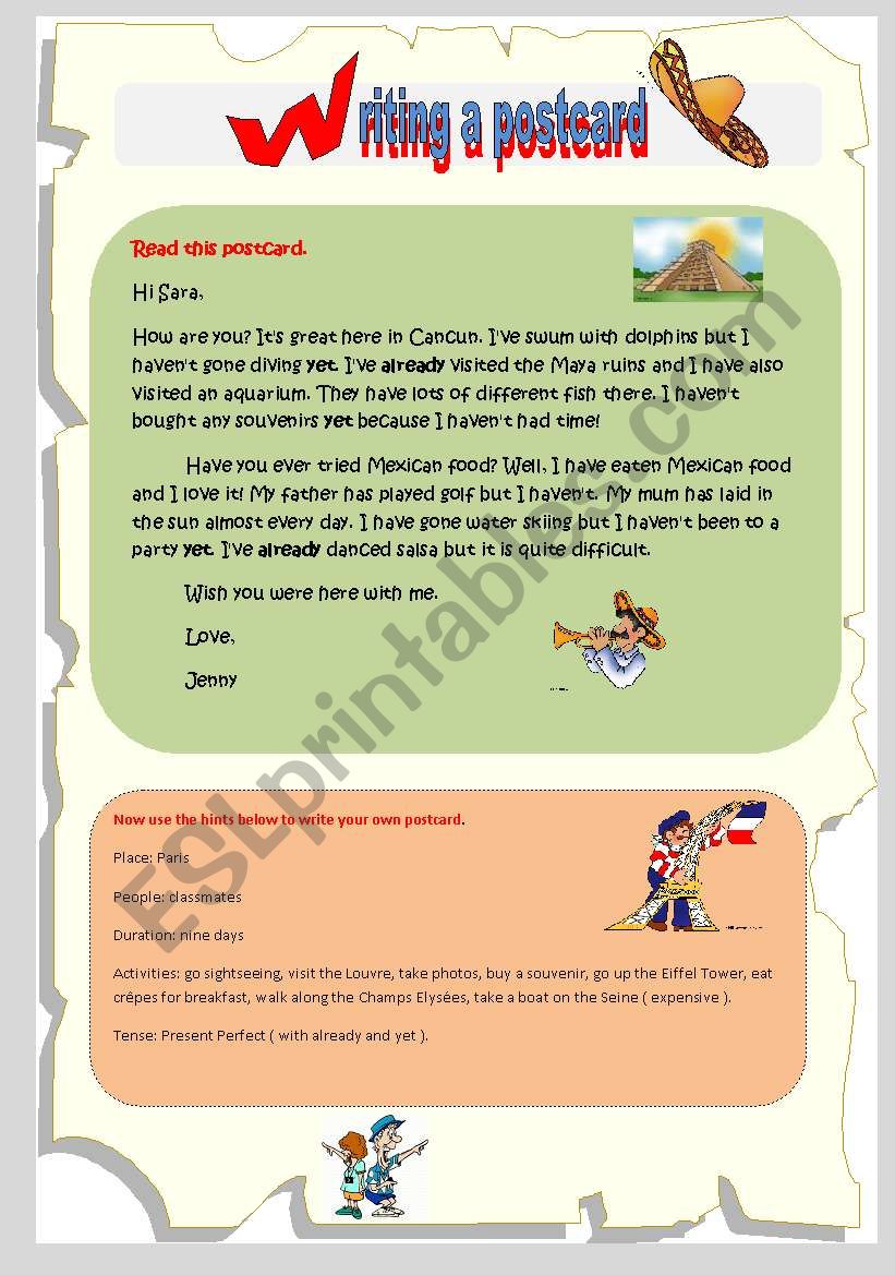 Writing (2): a postcard  worksheet