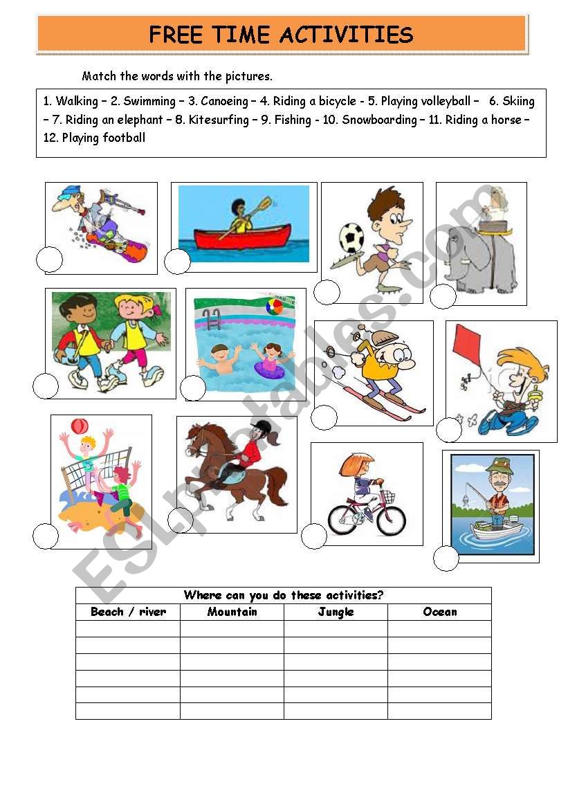 FREE TIME ACTIVITIES worksheet