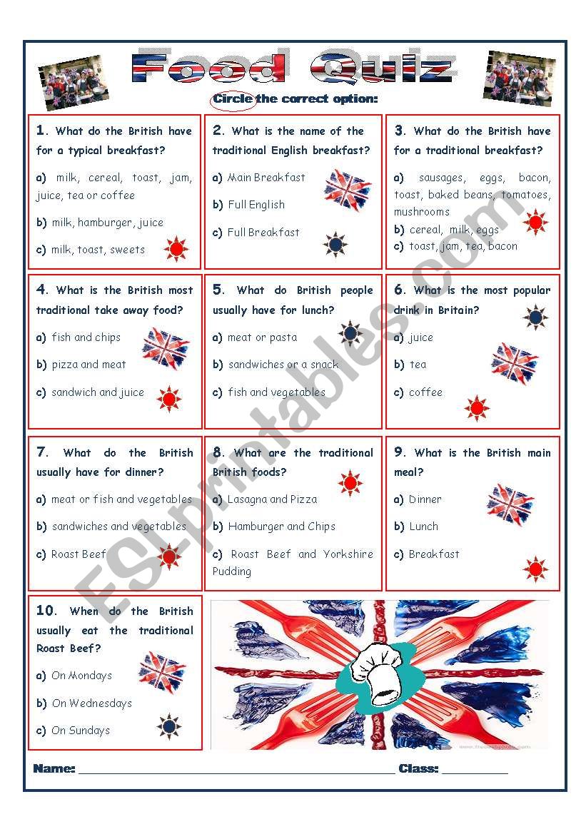 British Food quiz worksheet
