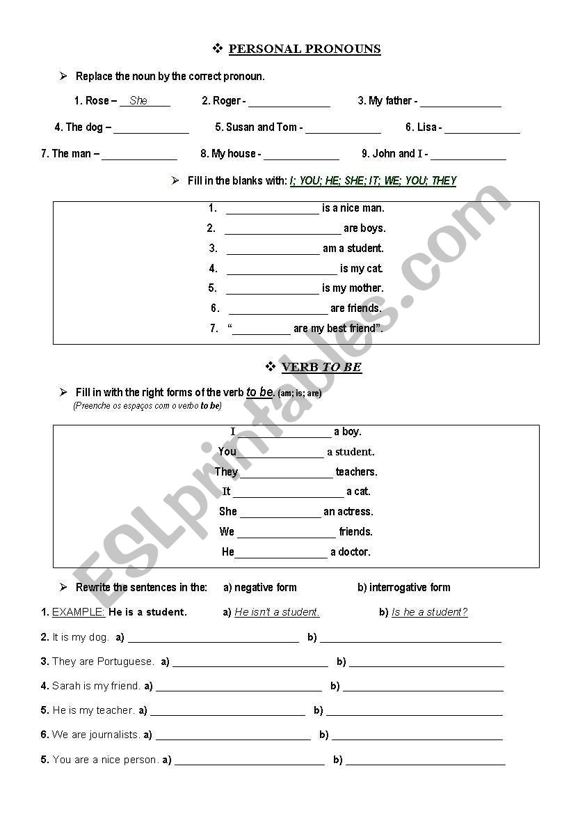 Personal pronouns and verb to be