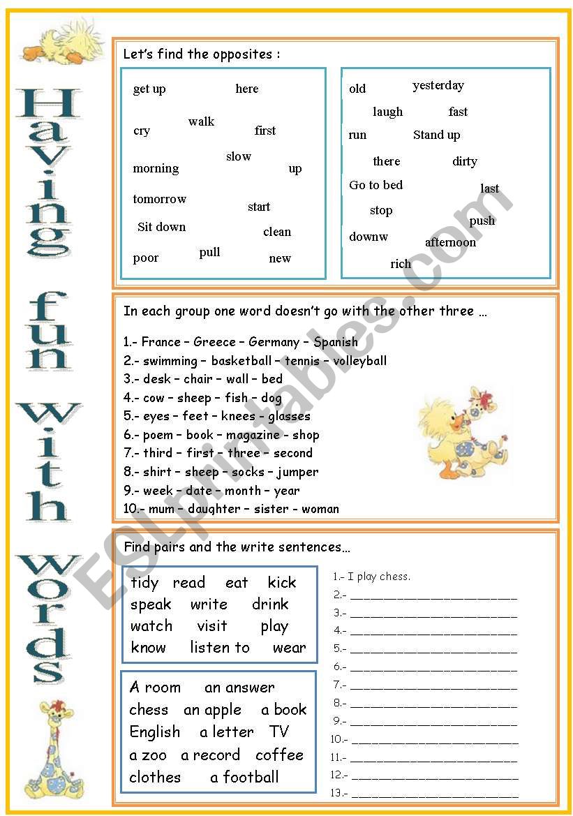 HAVING FUN WITH WORDS worksheet