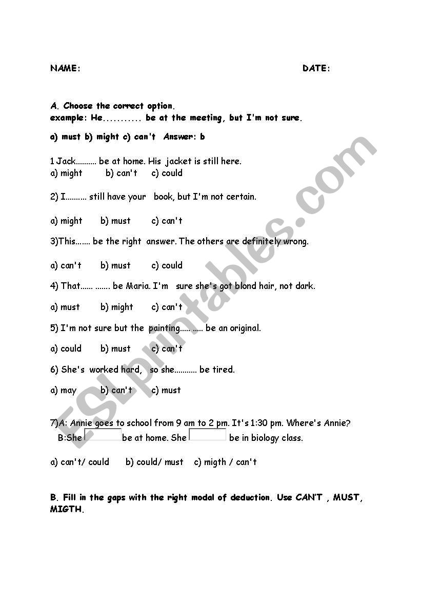 modals worksheet