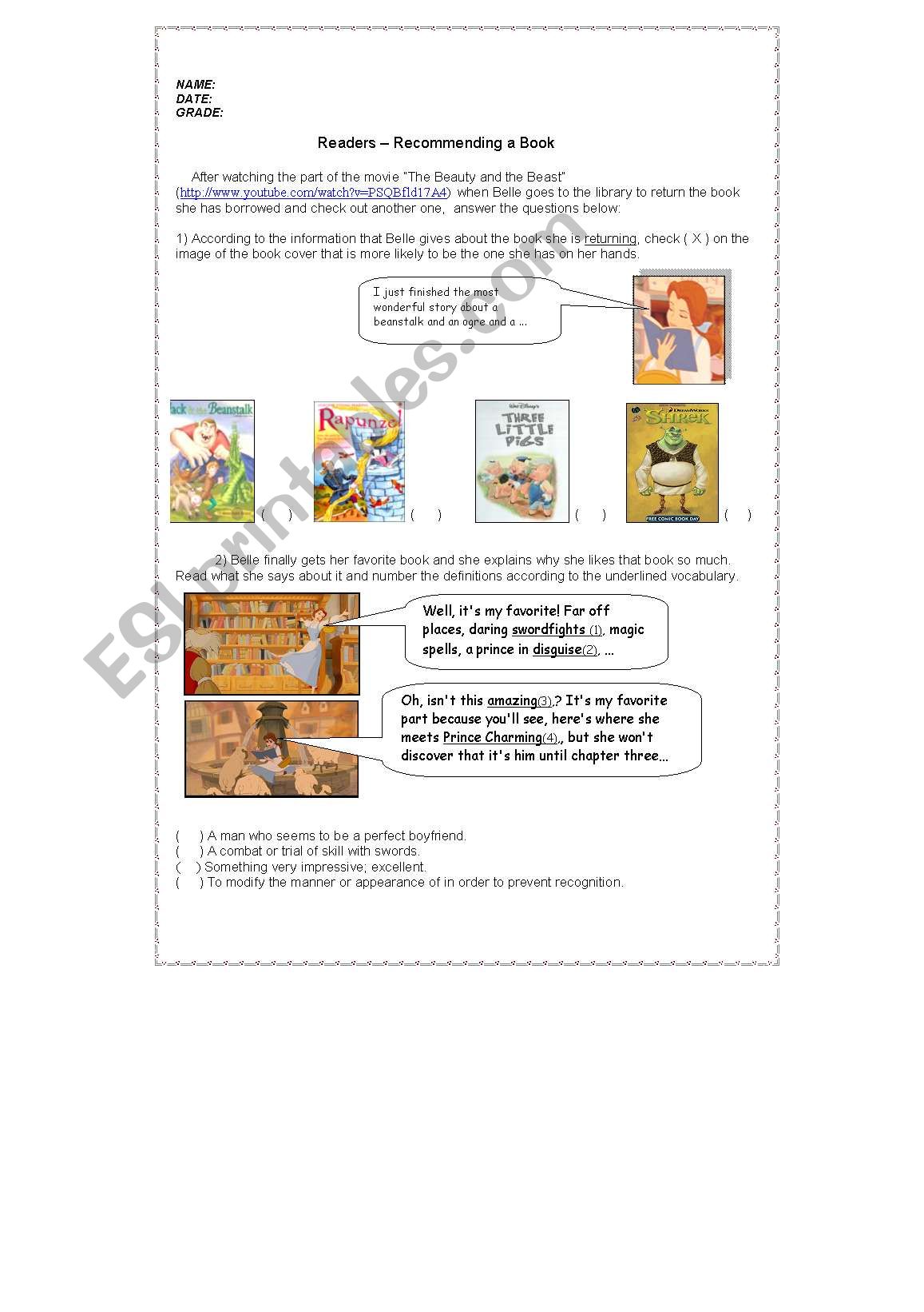 Recommending a Book - Readers worksheet