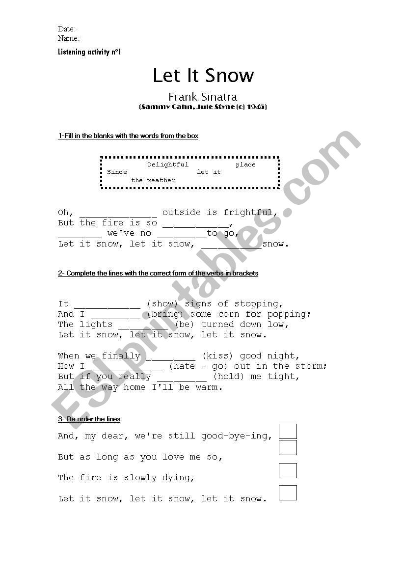 Let It Snow - Frank Sinatra worksheet