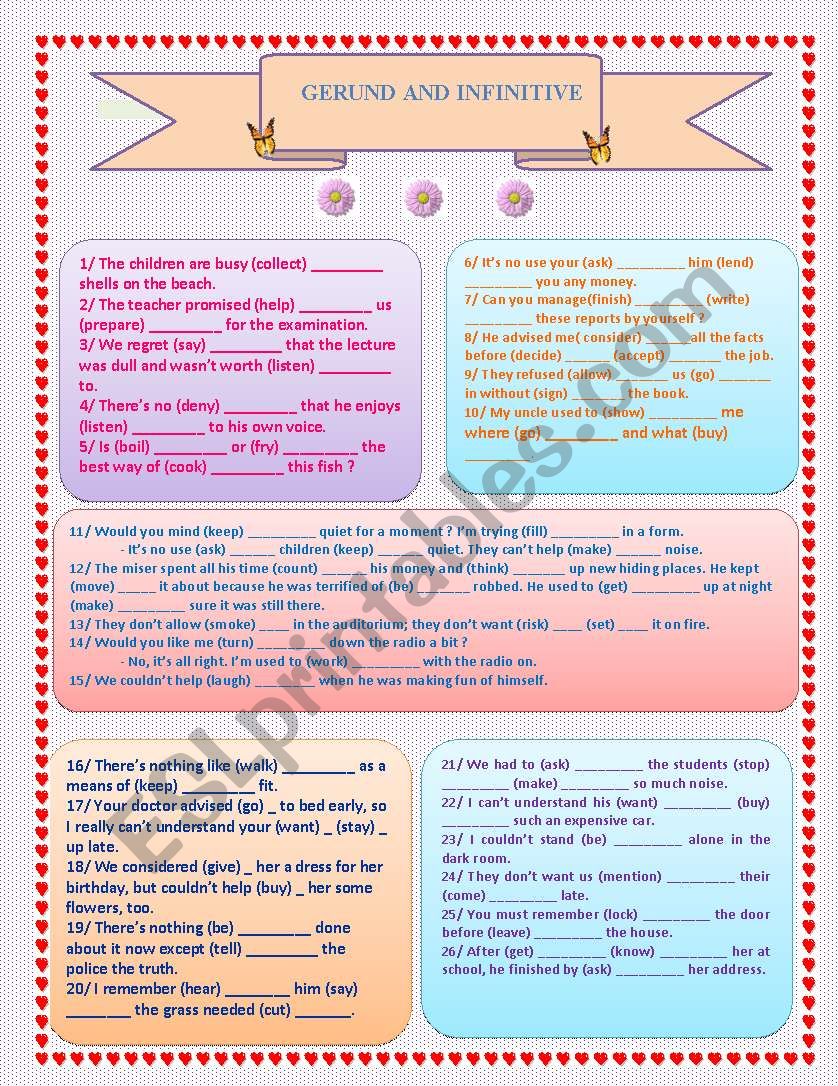 Gerund and infiniive worksheet