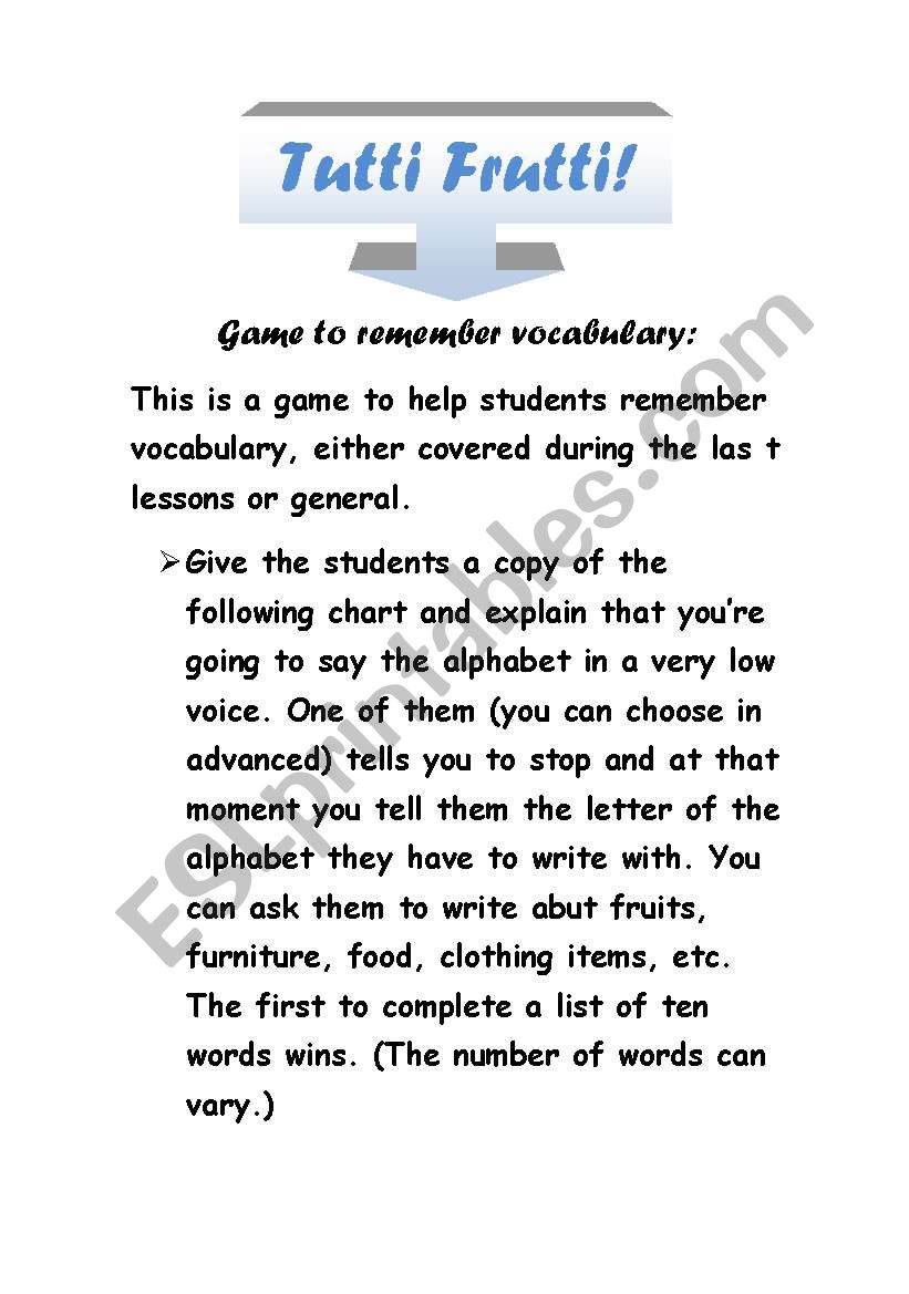 Tutti Frutti! worksheet