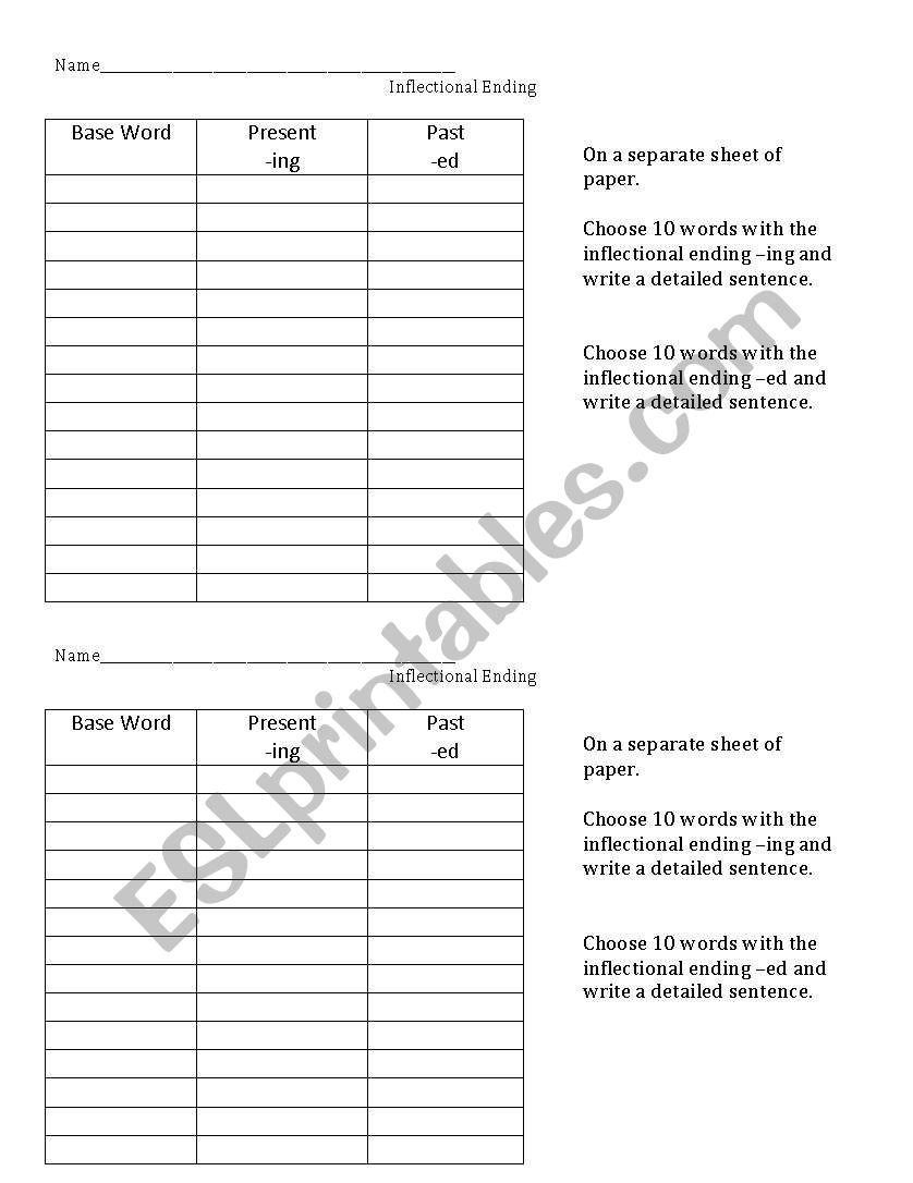 Inflectional Endings worksheet