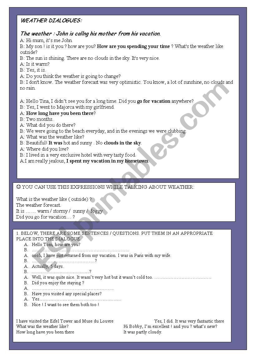 WEATHER  DIALOGUES worksheet