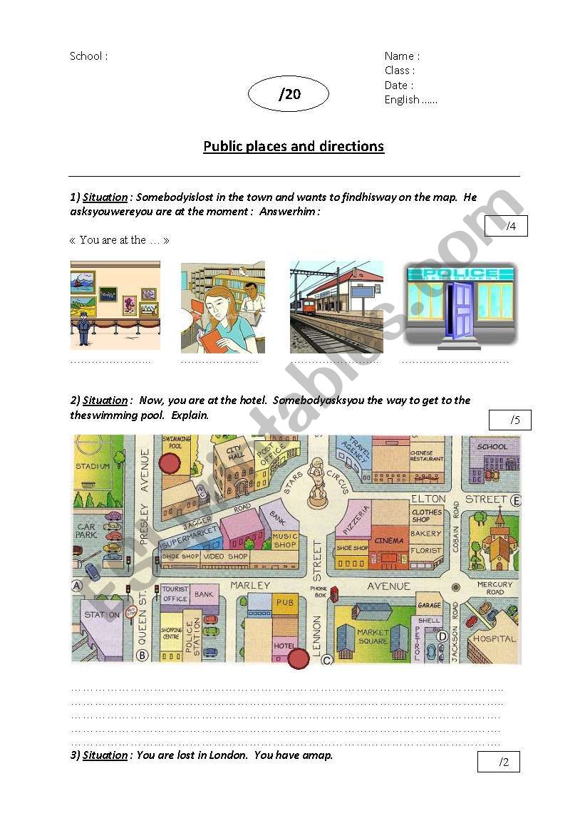 The way - Directions test worksheet