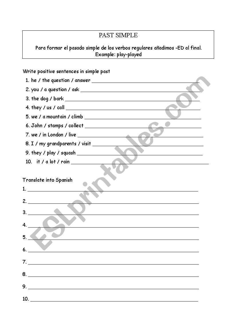 Past simple regular verbs worksheet