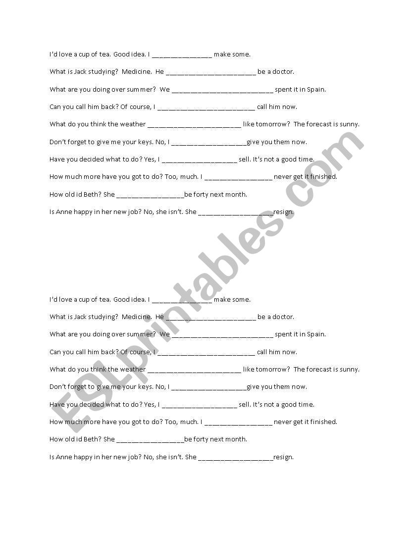 will / going to worksheet