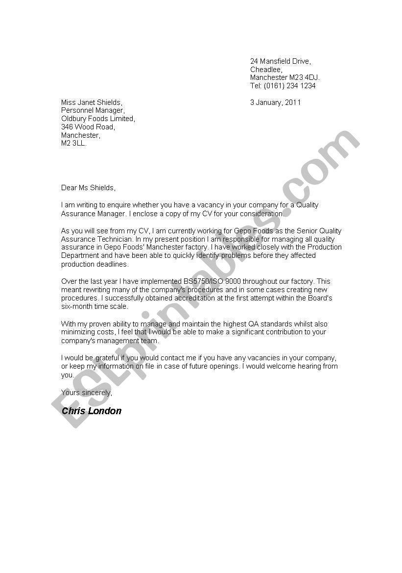 covering letter template worksheet