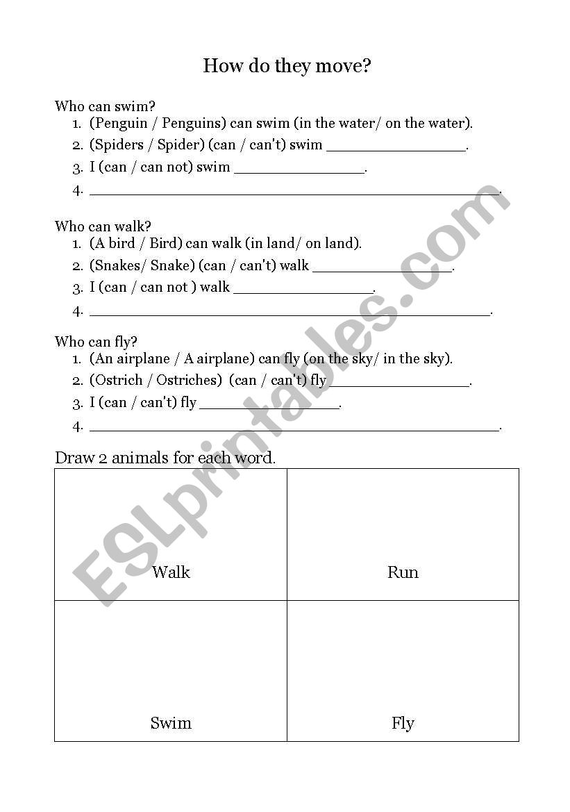 How do they move? worksheet