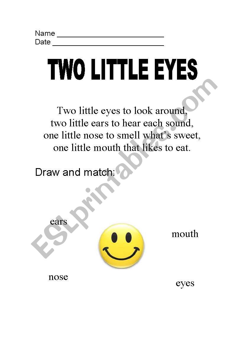 TWO LITTLE EYES worksheet