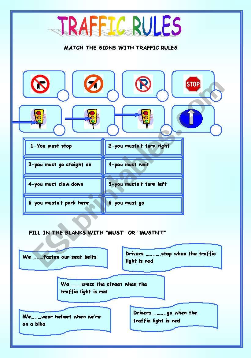 traffic rules worksheet