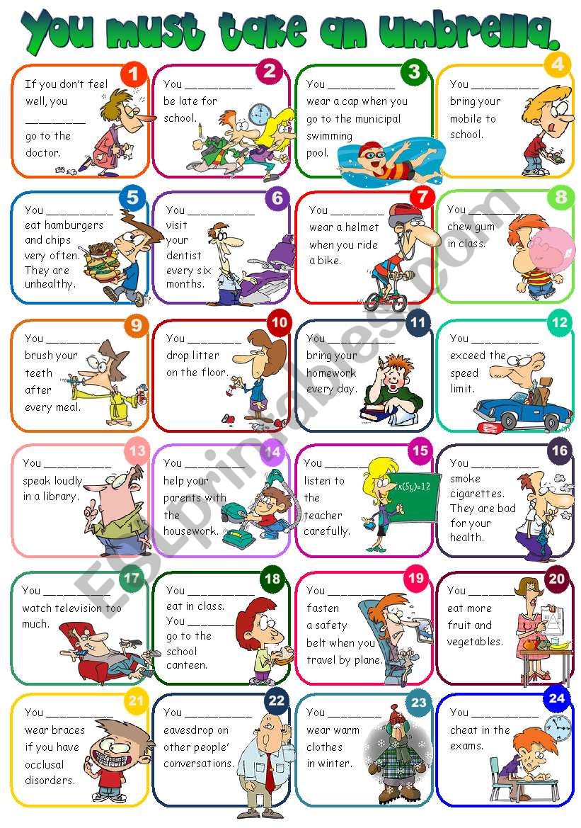 You must take an umbrella. *must & mustnÂ´t*  (B&W + KEY)