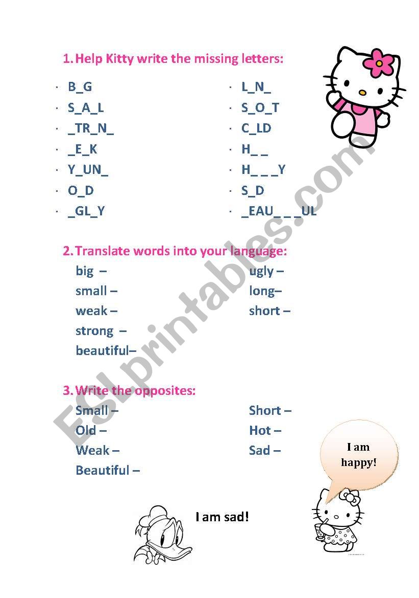 Opposite adjectives worksheet