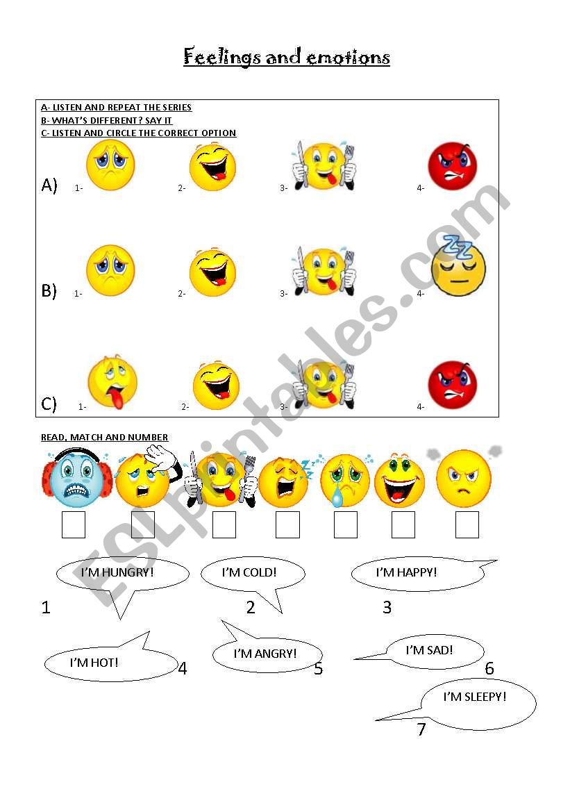 Feelings and emotions worksheet