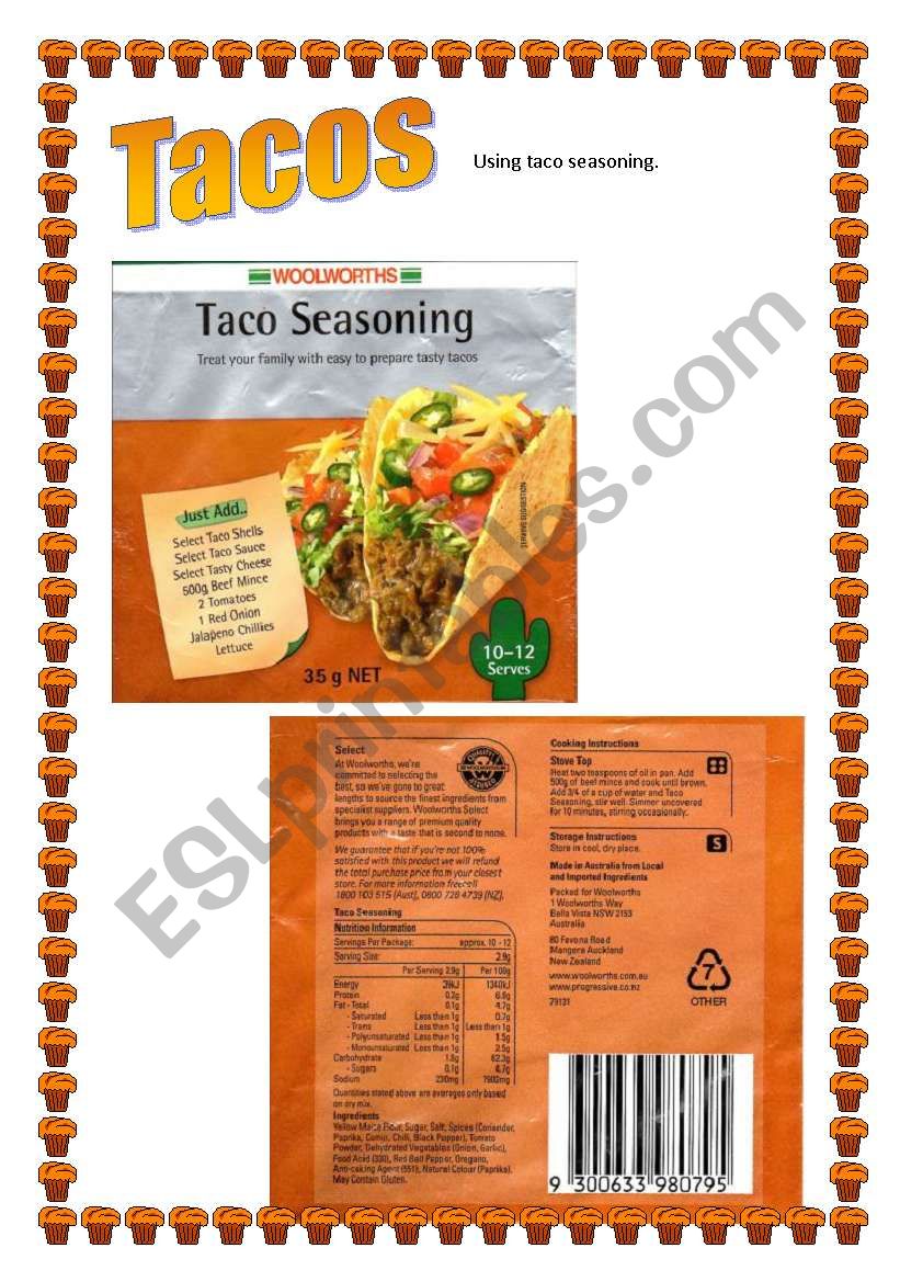 Tacos worksheet