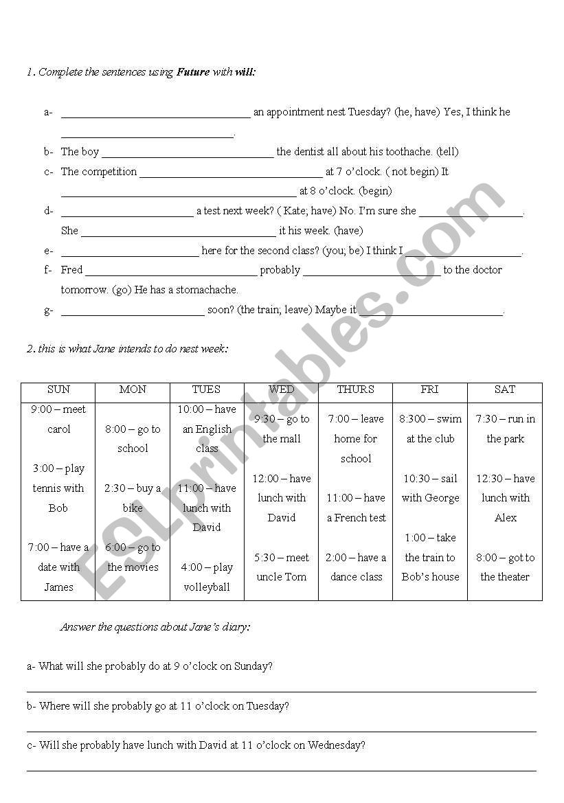 Future - Will worksheet