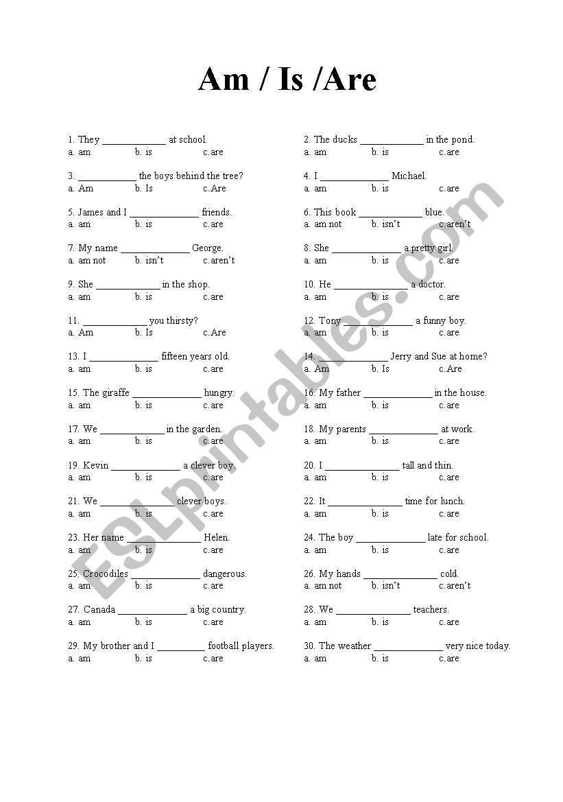 Am, Is, Are (2) worksheet