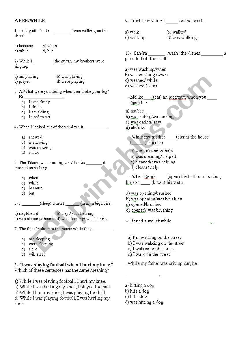 When-While (Past Tenses) worksheet