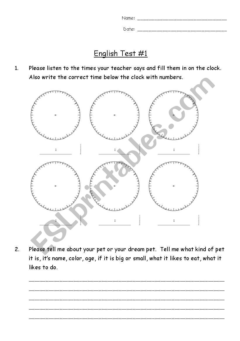 English Test worksheet