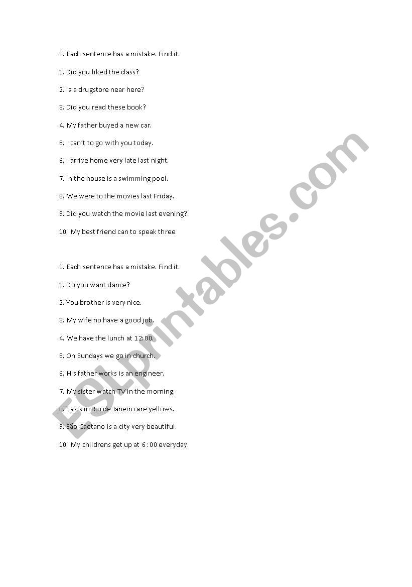 FIND MISTAKES worksheet