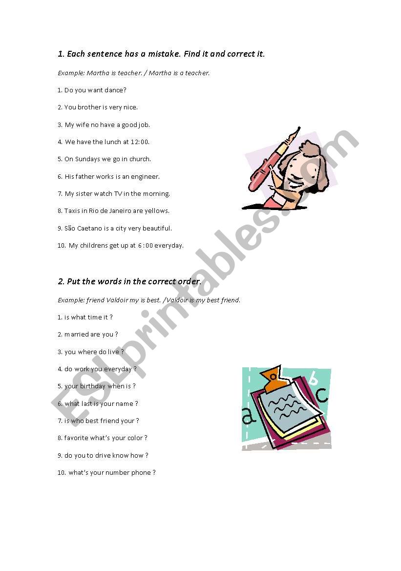 Finding mistakes worksheet