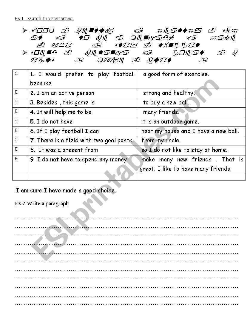 Why I Choose to Play Football worksheet