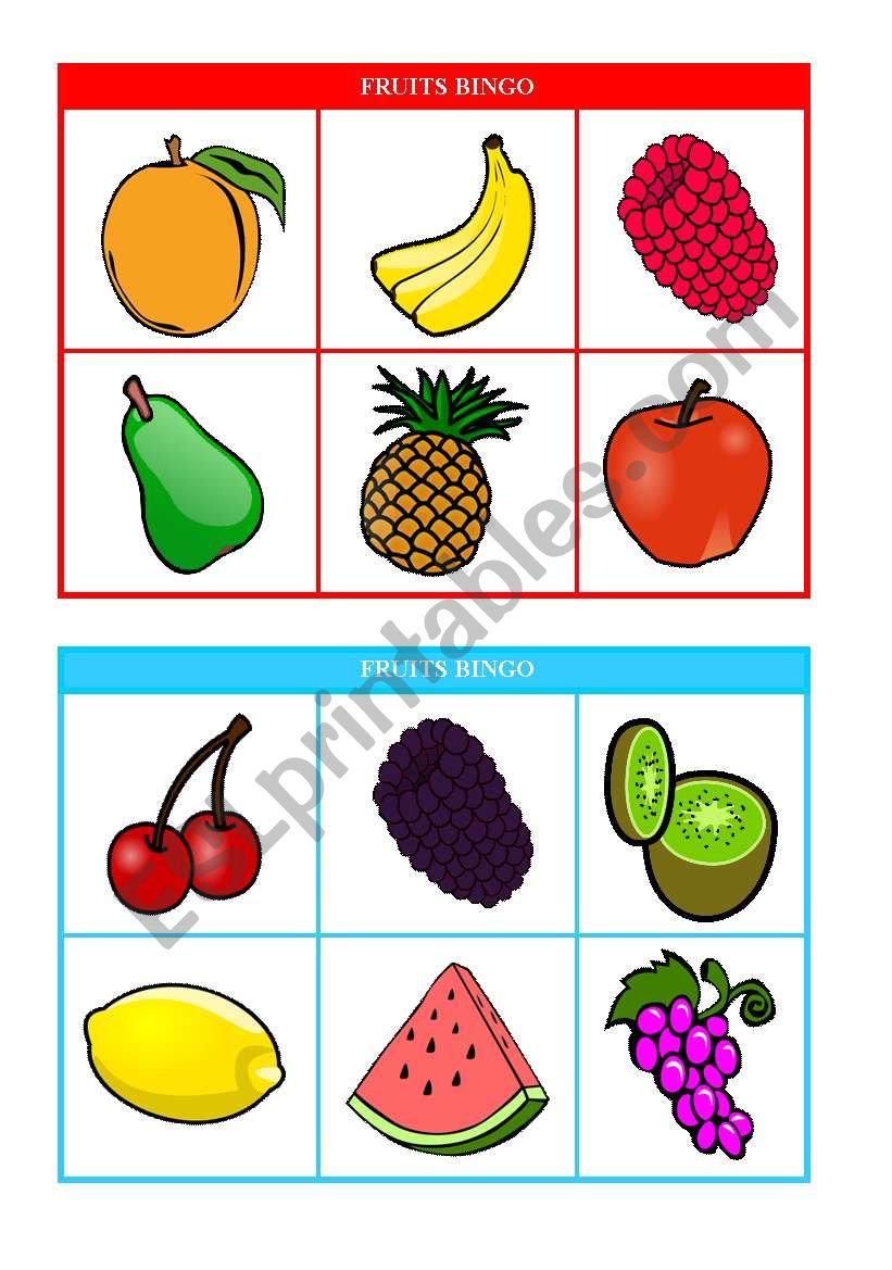 FRUITS BINGO (cards 1 & 2 of 10) Fully editable