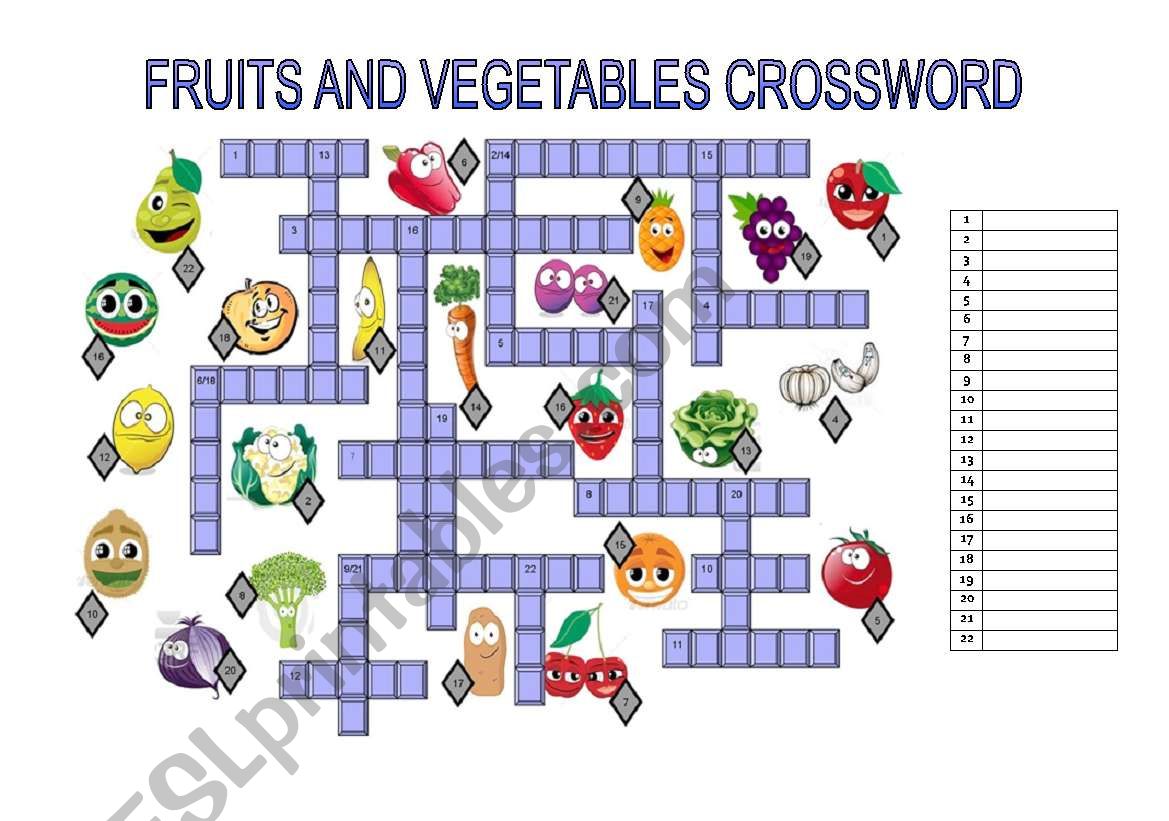 FRUITS AND VEGETABLES CROSSWORD