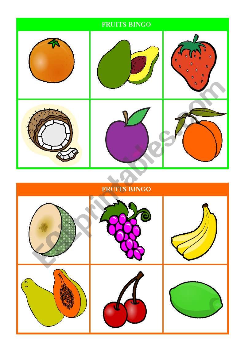 Fruits Bingo (cards3 & 4 of 10) Fully editable