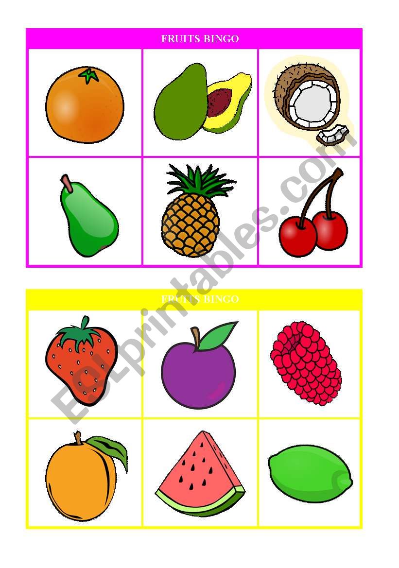 Fruits Bingo (card 5 & 6 of 10) Fully Editable