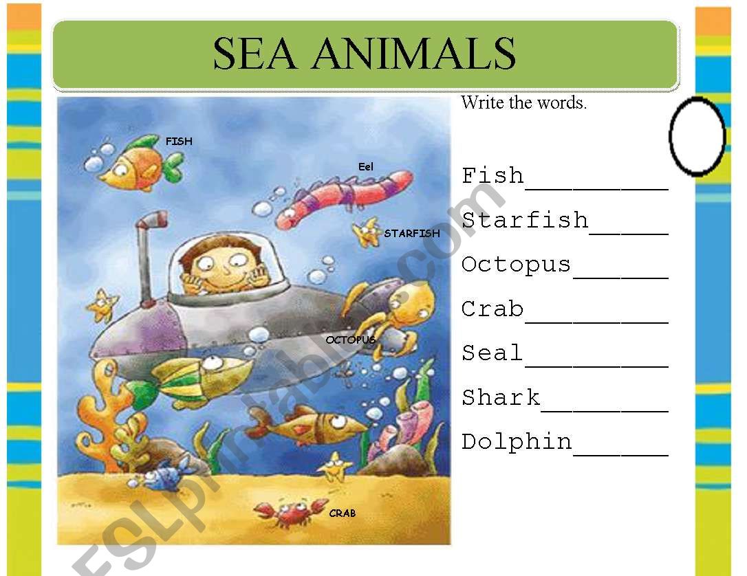 Sea Animals pre-writing - ESL worksheet by emaflor
