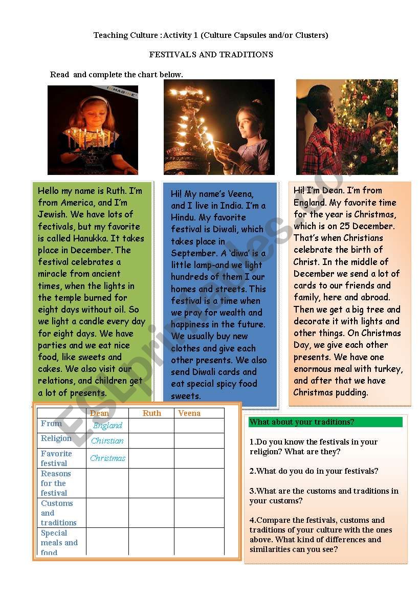 teaching culture(traditions) worksheet