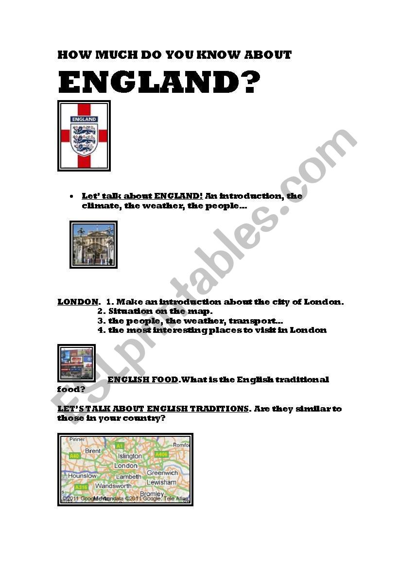 ABOUT ENGLAND worksheet