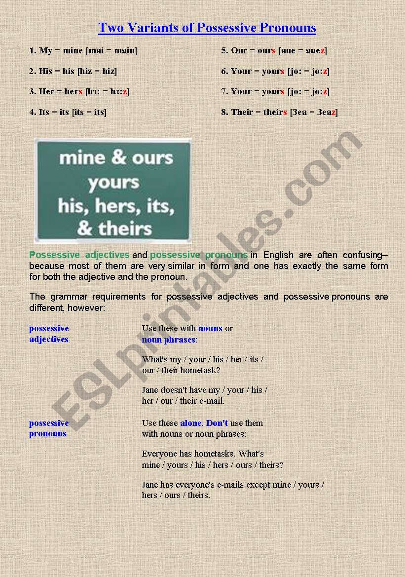 Two Variants of Possessive Pronouns