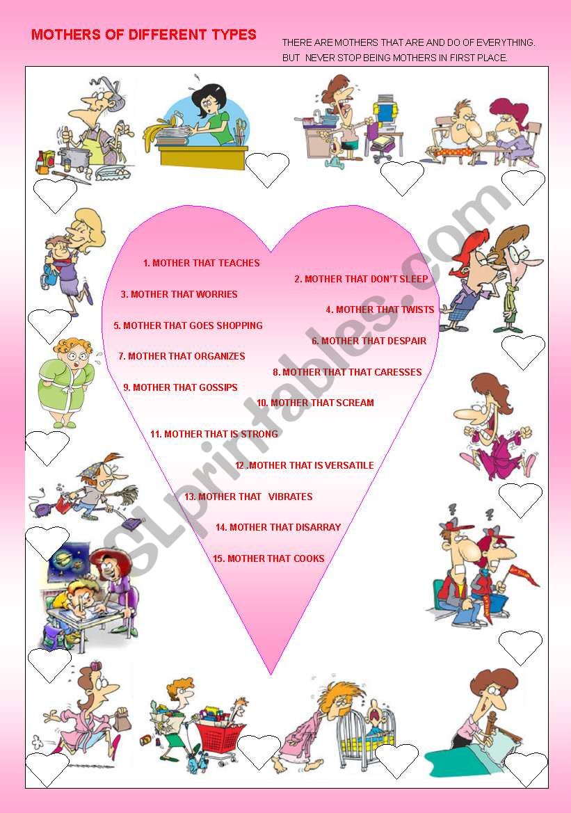 MOTHERS TYPES  B&W + KEY worksheet
