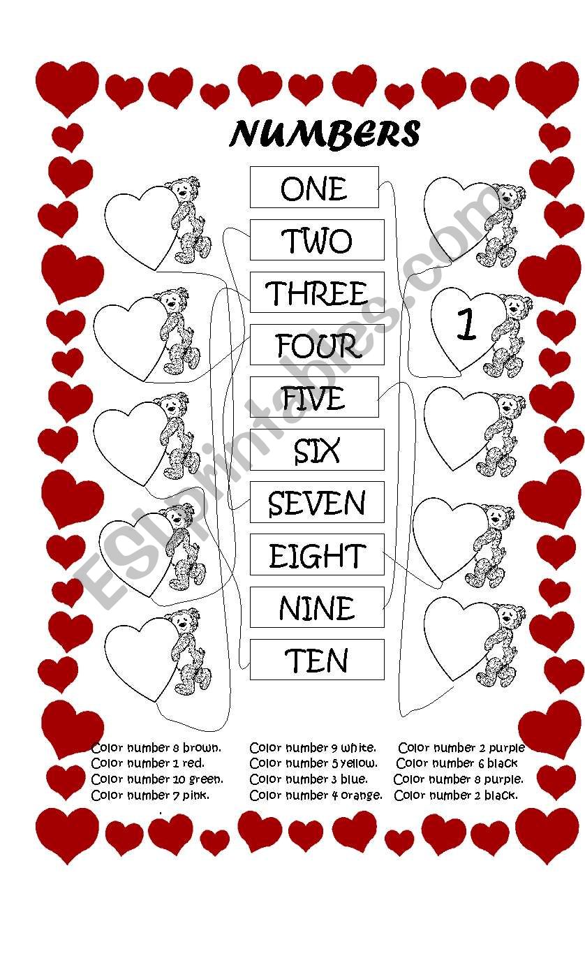 NUMBERS and COLORS worksheet