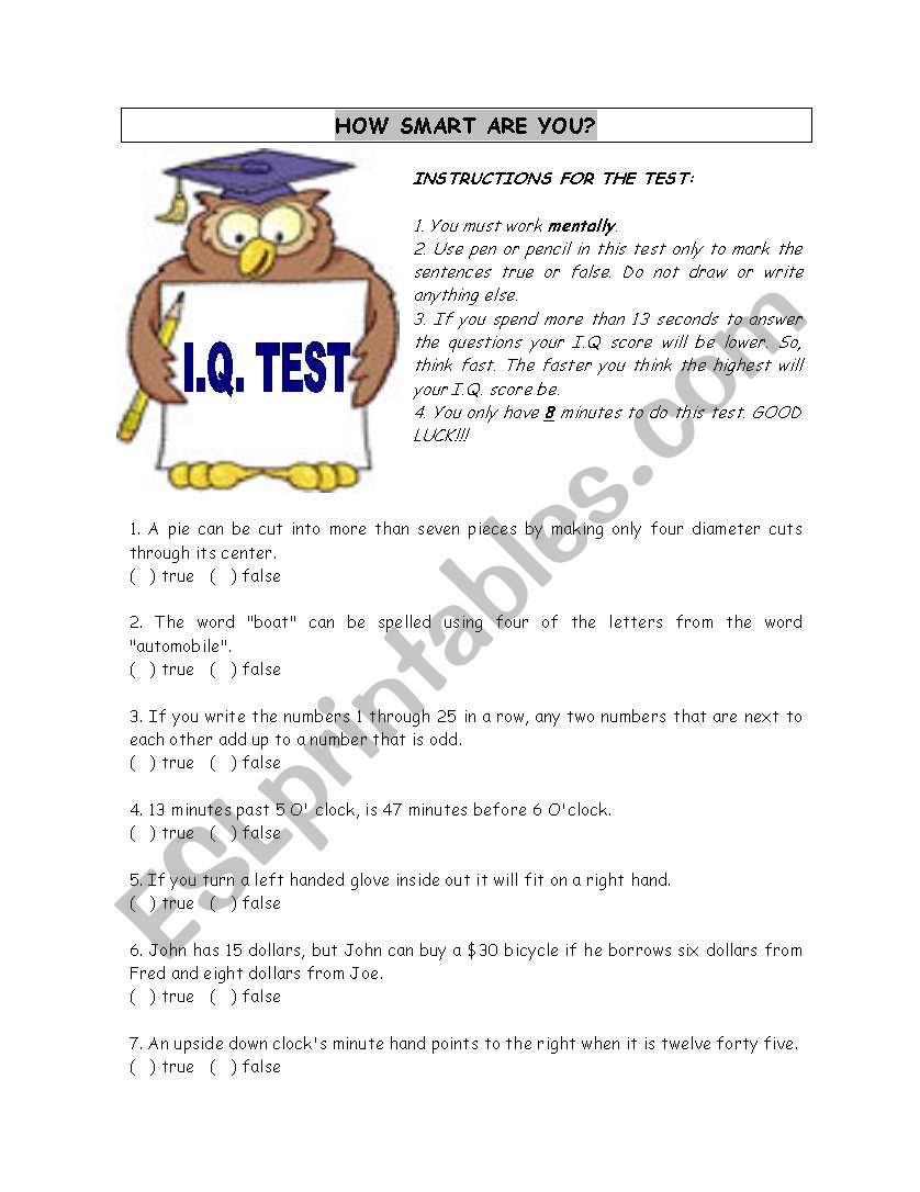 IQ TEST worksheet