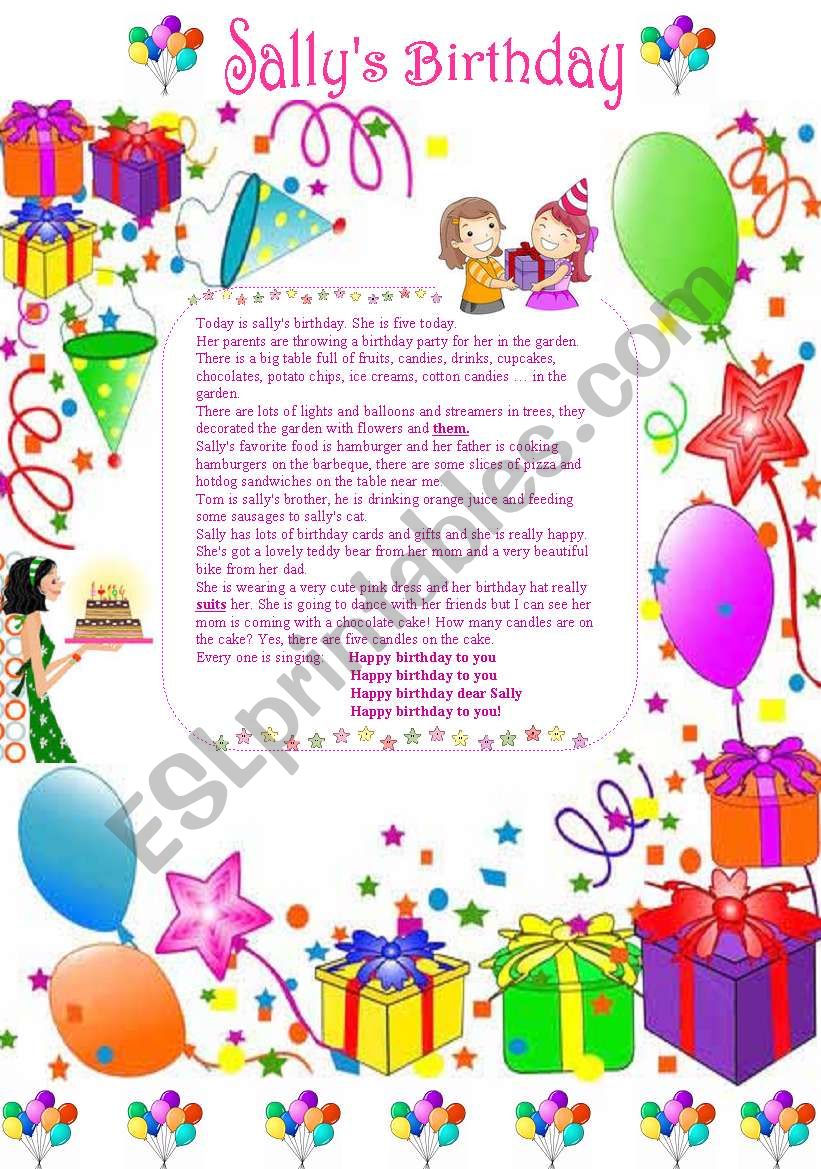 SallyÂ´s Birthday worksheet