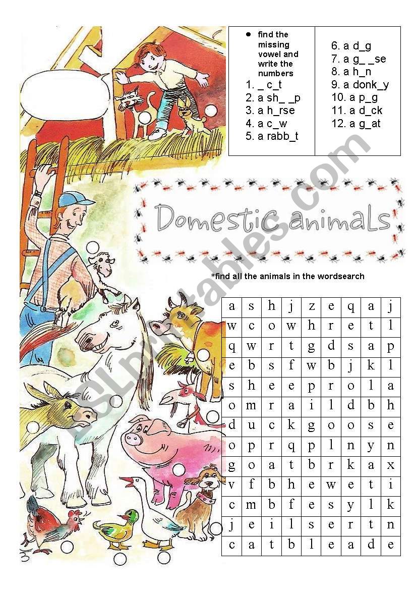 Domestic animals worksheet