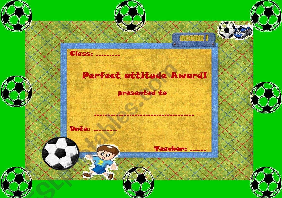 Perfect attitude boys Award worksheet