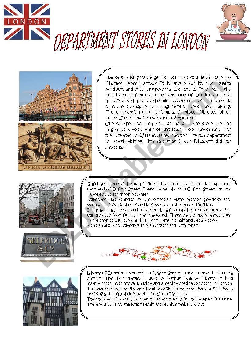 DEPARTMENT STORES IN LONDON worksheet