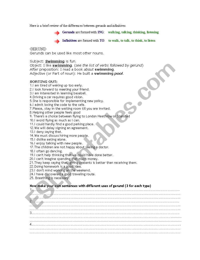 gerunds and infinitives worksheet