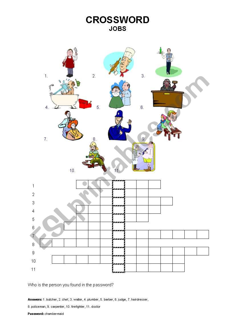 crossword - jobs worksheet