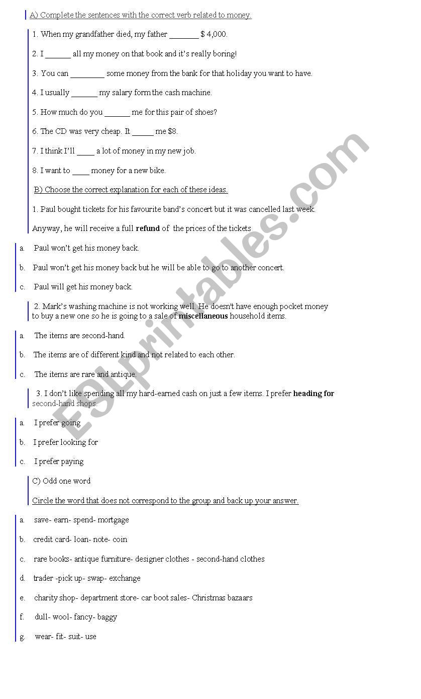 THE WORLD OF money worksheet